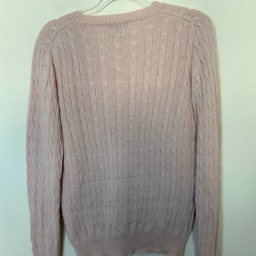 J. Crew Wool Blend V Neck Cable Knit Sweater -‎ Light Pink - Size Large